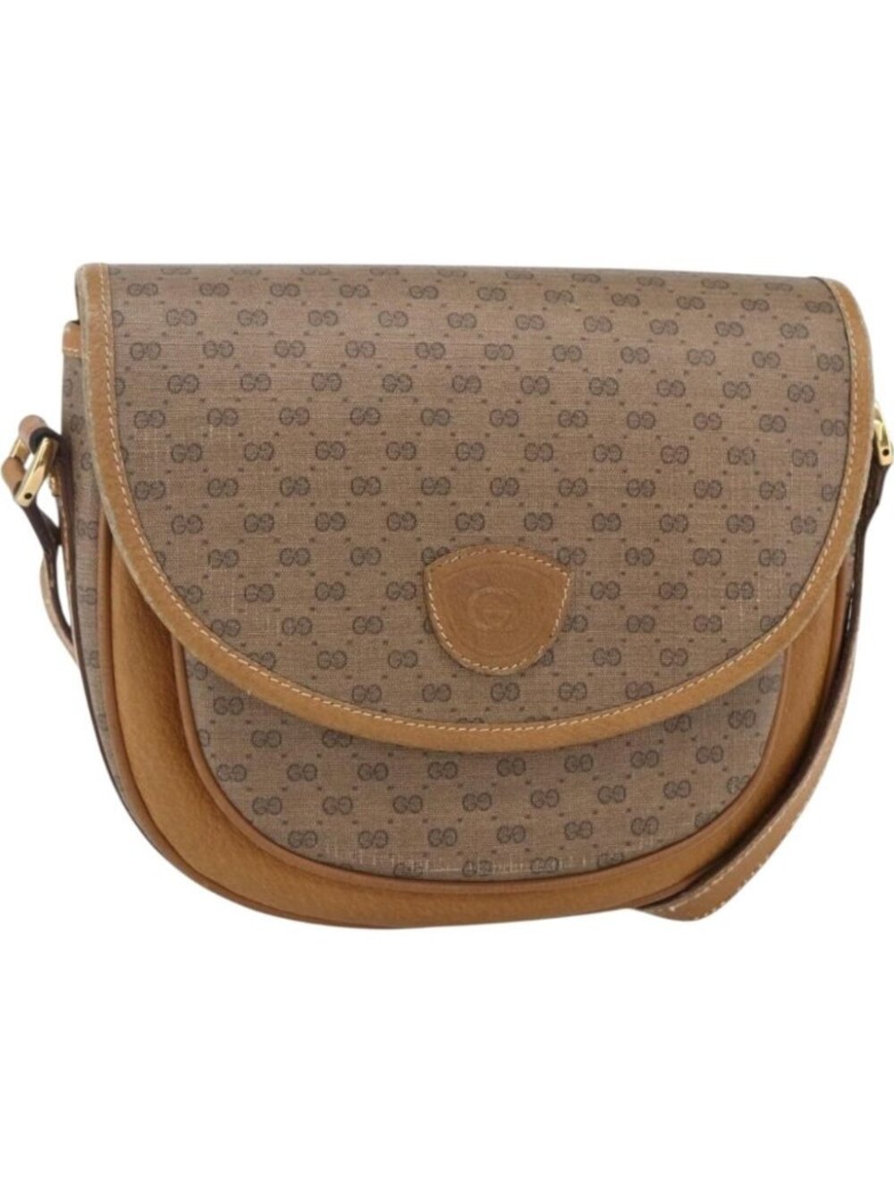 GUCCI Micro GG Supreme Shoulder Bag PVC Beige Gold